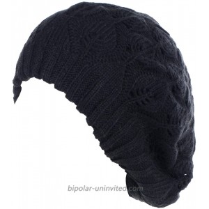 BYOS Winter Chic Leafy Cutout Crochet Knit Slouchy Beret Beanie Hat Double Layers Black at  Women’s Clothing store