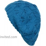 BYOS Women Mid-Weight Slouchy Leafy Cutout Crochet Soft Knit French Beret Hat Teal Blue at Women’s Clothing store