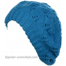 BYOS Women Mid-Weight Slouchy Leafy Cutout Crochet Soft Knit French Beret Hat Teal Blue at  Women’s Clothing store