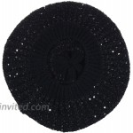 BYOS Women's Cute Subtle Sparkly Sequin Cable Knitted Crochet Beret Beanie Hat Mid-Weight Lightweight Black at Women’s Clothing store