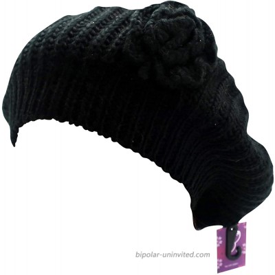 Classic Knit Beret with Knitted Flower - Elegant and Fashionable Hat for Women - Lightweight Warm Comfortable and Stylish Black at  Women’s Clothing store