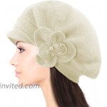 Dahlia Womens Beret & Beanie w Visor - Wool Reversible Winter Hat Flower Wht at Women’s Clothing store