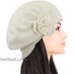 Dahlia Womens Beret & Beanie w Visor - Wool Reversible Winter Hat Flower Wht at Women’s Clothing store
