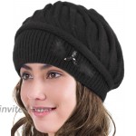 Dahlia Womens Beret - Angora Wool Winter Hat Dual Layer w Spiral Twist Black at Women’s Clothing store