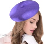 Elegant Womens Winter Beret Hat Wool Beanie Cap Warm French Beret Hat Artist Hat with Brooches Purple at Women’s Clothing store