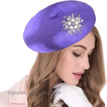Elegant Womens Winter Beret Hat Wool Beanie Cap Warm French Beret Hat Artist Hat with Brooches Purple at  Women’s Clothing store
