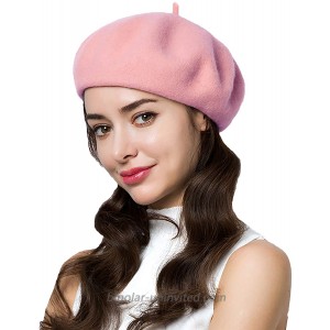 Exlura Wool Beret Artist Hat French Hat Casual Solid Color Winter Hat for Women Pink at  Women’s Clothing store
