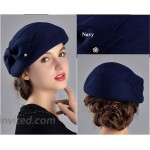 F FADVES Womens Wool Felt French Berets Bowler Hat Artist Boina Bowknot Cap Navy at Women’s Clothing store