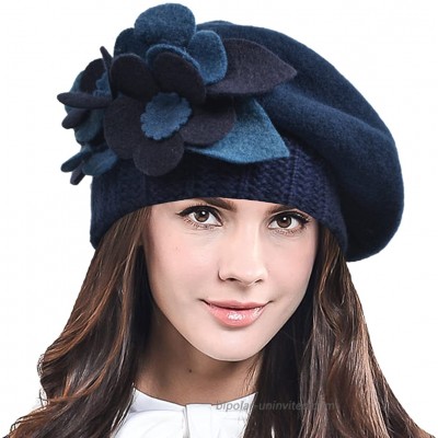 F FADVES Womens Wool Felt French Berets Bowler Hat Artist Boina Bowknot Cap 