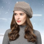 Knit French Beret Women Solid -  Color Paris Artist Cap Beanie  Classic Retro Hat Khaki at Women’s Clothing store