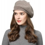 Knit French Beret Women Solid -  Color Paris Artist Cap Beanie  Classic Retro Hat Khaki at Women’s Clothing store