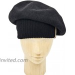 Krono Krown Womens French Beret Winter Wool Knitted Beanies Cap Hat -100% Wool Elastically Adjustable Black Beret w Elastic Cuff at Women’s Clothing store