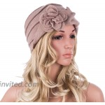 Lawliet Solid Color 1920s Womens 100% Wool Flower Winter Bucket Cap Beret Hat A376 Khaki at Women’s Clothing store