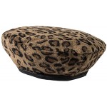 Leopard Grain Pattern French Beret Lightweight Casual Classic Solid Color Winter Warm Cap Beanie for Women Girls Brown at Women’s Clothing store