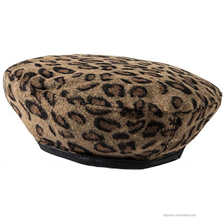 Leopard Grain Pattern French Beret Lightweight Casual Classic Solid Color Winter Warm Cap Beanie for Women Girls Brown at Women’s Clothing store