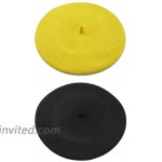 PODALOA Berets for Women Solid Color French Beret Hats for Women Ladies Girls 2PCS Set Black-Yellow at Women’s Clothing store