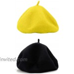 PODALOA Berets for Women Solid Color French Beret Hats for Women Ladies Girls 2PCS Set Black-Yellow at Women’s Clothing store