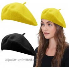 PODALOA Berets for Women Solid Color French Beret Hats for Women Ladies Girls 2PCS Set Black-Yellow at  Women’s Clothing store