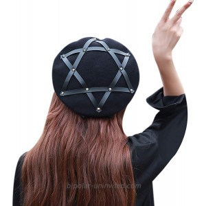 RARITYUS Women Girls Wool French Aritist Beret Hat Fashion Pentagram Cap Adjustable Winter Warm Beanie Black at  Women’s Clothing store