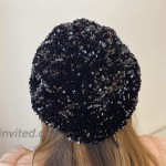 seven wolves Black Sequin Berets Women's Sparkly Sequin Shimmer Beret Hat French Style Beanie Hats Fashion Ladies Beret Caps Outdoor Hat Black at Women’s Clothing store
