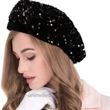 seven wolves Black Sequin Berets Women's Sparkly Sequin Shimmer Beret Hat French Style Beanie Hats Fashion Ladies Beret Caps Outdoor Hat Black at  Women’s Clothing store