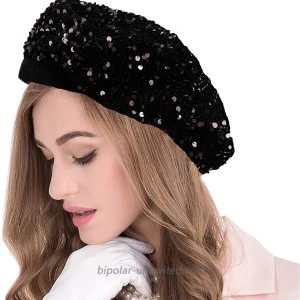 seven wolves Black Sequin Berets Women's Sparkly Sequin Shimmer Beret Hat French Style Beanie Hats Fashion Ladies Beret Caps Outdoor Hat Black at  Women’s Clothing store