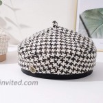 SINLOOG French Beret for Women Vintage Houndstooth Pattern Berets Spring Summer Elegant Beanie Hat Painter Cap Black One Size at Women’s Clothing store