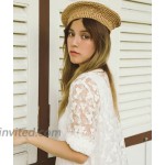 Straw Beret Solid Plain Flat Top Woven Berets Fashion French Style Painters Hat Cap Khaki at Women’s Clothing store
