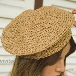 Straw Beret Solid Plain Flat Top Woven Berets Fashion French Style Painters Hat Cap Khaki at Women’s Clothing store