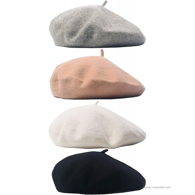 Trounistro 4 Pack Beret Hat French Beret Cap Winter Fashion Solid Color Hat for Women Girls Lady Color Set 1 at Women’s Clothing store