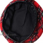 WITHMOONS Wool Beret Hat Tartan Check Leather Sweatband KR9539 Red at Women’s Clothing store