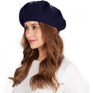 Women French Berets Hat Classic Winter Solid Color Warm Knit Beanie Hat Navy