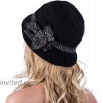 Womens 1920s Gatsby Wool Flower Band Beret Beanie Cloche Bucket Hat A374 Black at Women’s Clothing store