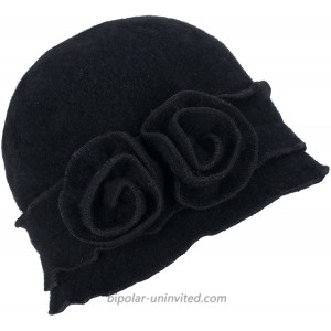 Womens Gatsby 1920s Winter Wool Cap Beret Beanie Crochet Bucket Flower Hat A285 Black at  Women’s Clothing store
