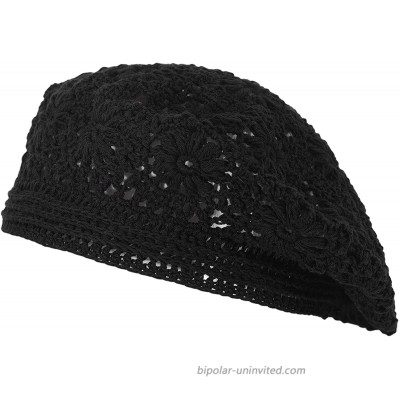 ZLYC Women Cotton Slouchy Crochet Beret Handmade Cutout Floral Beanie Hat Plain Black at  Women’s Clothing store