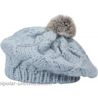 ZLYC Women Winter Knit Berets Hats Cute Faux Fur Pompom Warm Beret Cap Blue at  Women’s Clothing store