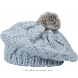 ZLYC Women Winter Knit Berets Hats Cute Faux Fur Pompom Warm Beret Cap Blue at  Women’s Clothing store