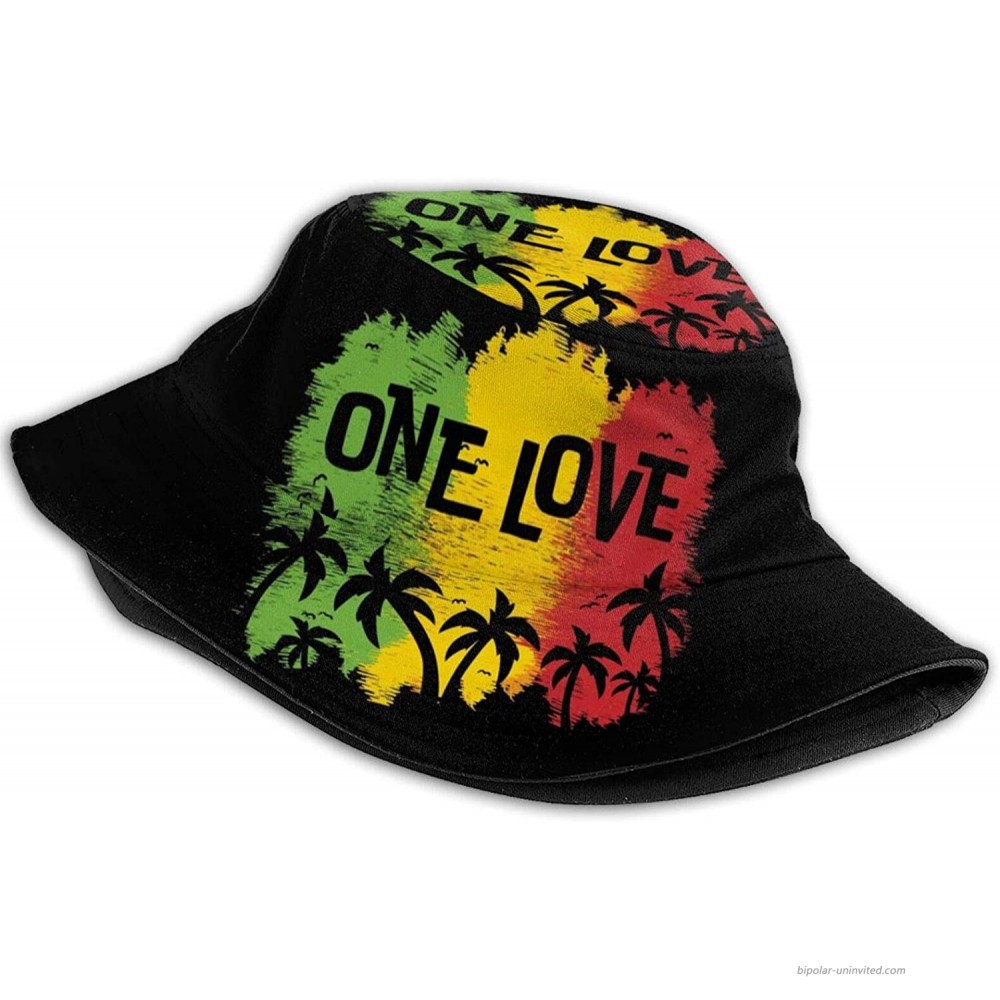 1 Love Music Reggae Rasta Unisex Bucket Hat Summer Travel Beach 