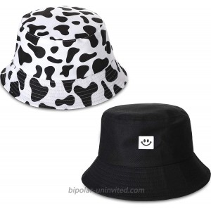 2 Pieces Bucket Hat Smiling Face Bucket Cute Cow Printed Bucket Hat Summer Travel Beach Sun Protection Hat for Women Men at  Women’s Clothing store