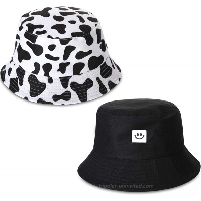 2 Pieces Bucket Hat Smiling Face Bucket Cute Cow Printed Bucket Hat Summer Travel Beach Sun Protection Hat for Women Men at  Women’s Clothing store