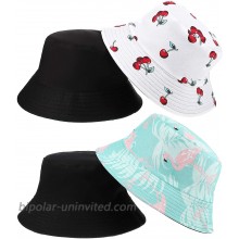 2 Pieces Bucket Sun Hat Unisex Print Double-Side-Wear Reversible Bucket Hat Summer Beach Hats for Women Girls Cherry and Flamingo Printed at  Women’s Clothing store
