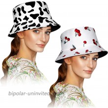 2 Pieces Print Beach Fisherman Hats Double-Side-Wear Reversible Bucket Hat Foldable Unisex Cap Cow Cheery Pattern Summer Cap for Women Men Outdoor Travel at  Women’s Clothing store