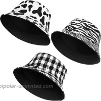 3 Pieces Cow Zebra Plaid Print Bucket Hat Unisex Reversible Fisherman Hats Cute Packable Cap for Travel Fishing Double-Side-Wear Black-White at  Women’s Clothing store
