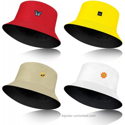 4 Pieces Reversible Bucket Hats Summer Double-Side-Wear Fisherman Caps Sun Protection Hats with 8 Pieces Embroidery Iron On Sew Patches at  Women’s Clothing store