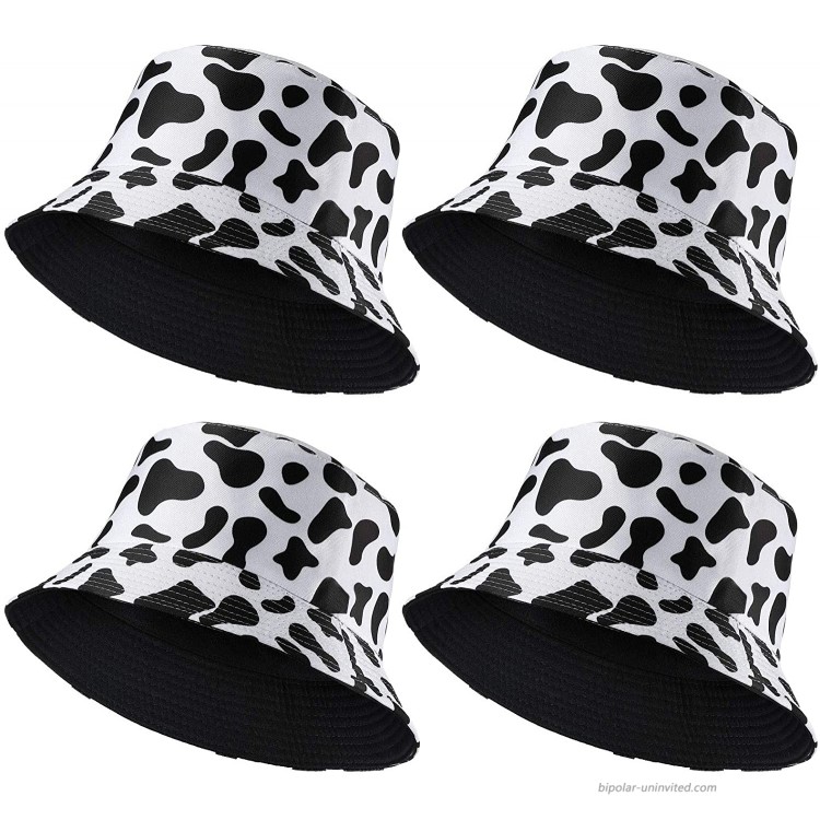 4 Pieces Reversible Cow Pattern Bucket Hat Unisex Double-Side-Wear Fisherman Cap Beach Sun Hat for Women Men Girls at Women’s Clothing store