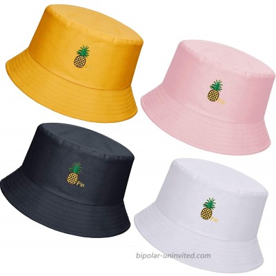 4 Pieces Unisex Bucket Hats Embroidered Hat Summer Fisherman Cap Reversible Sun Hat at  Women’s Clothing store