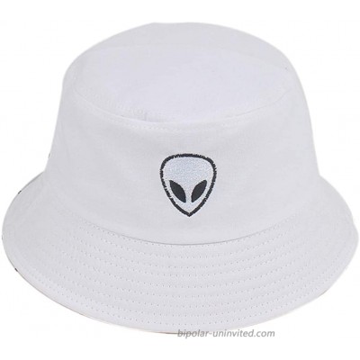 Bestag Unisex Embroidered Alien Bucket Hat Panama Cap Sun Prevent Hats White at  Women’s Clothing store