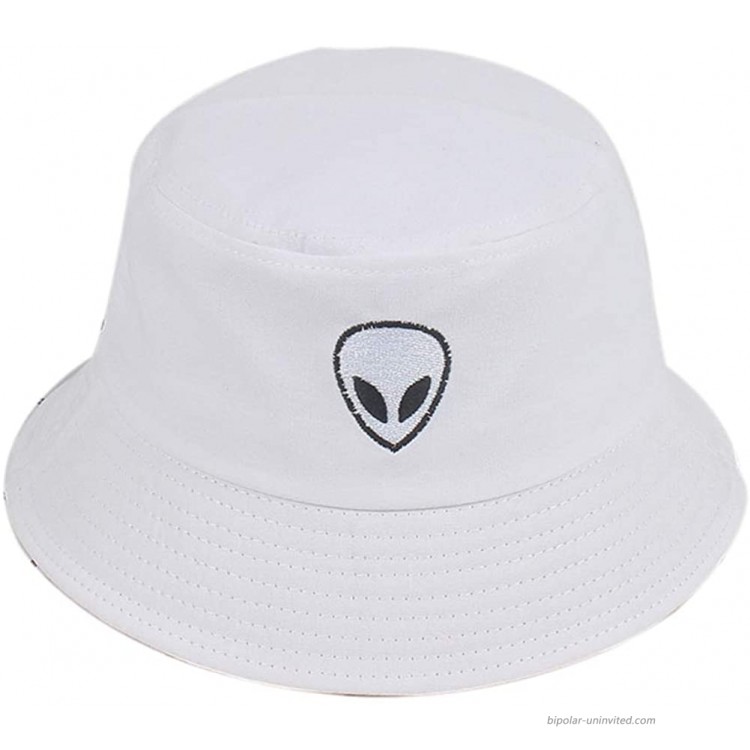 Bestag Unisex Embroidered Alien Bucket Hat Panama Cap Sun Prevent Hats White at Women’s Clothing store