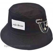 Black Pin Piercing Summer Unsex Bucket Hat Outdoor Fashion Brooch Design Packable Fisher Traval Sun Hat Cap at  Women’s Clothing store