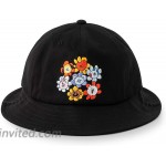 BT21 Flower Collection Character Embroidered Unisex 100% Cotton Bucket Hat Black at Women’s Clothing store